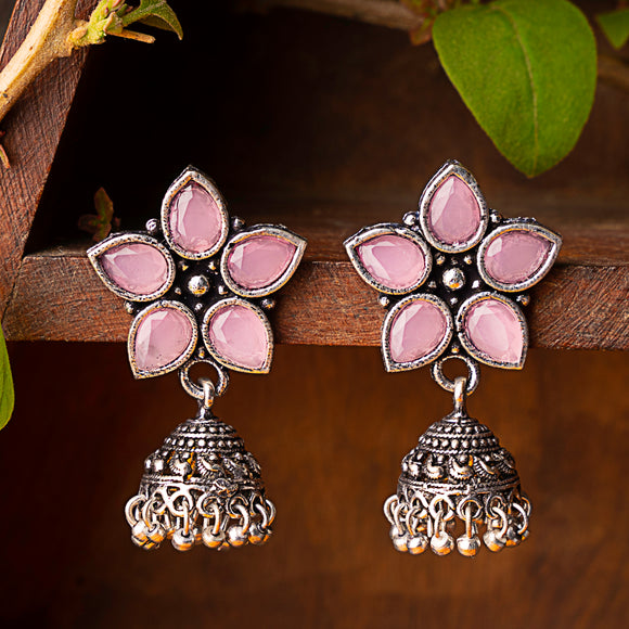 Light Pink Color Kundan Statement Pearl Ethnic Earrings | FashionCrab.com
